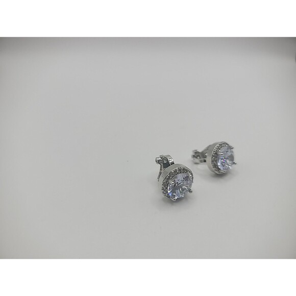 Vintage Silver Tone Earrings Clip On Huggie Crystal Jewelry Costume - Picture 10 of 12